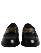Dolce & Gabbana Black Leather Logo Plaque Loafers Shoes