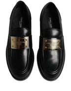 Dolce & Gabbana Black Leather Logo Plaque Loafers Shoes