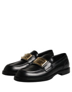 Dolce & Gabbana Black Leather Logo Plaque Loafers Shoes