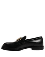 Dolce & Gabbana Black Leather Logo Plaque Loafers Shoes