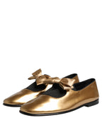 Dolce & Gabbana Metallic Gold Leather Flats Loafers Shoes