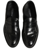 Dolce & Gabbana Black Brushed Calf Leather Loafers Shoes