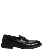 Dolce & Gabbana Black Brushed Calf Leather Loafers Shoes