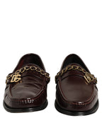Dolce & Gabbana Maroon DG Chain Calfskin Leather Loafers Shoes