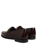 Dolce & Gabbana Maroon DG Chain Calfskin Leather Loafers Shoes