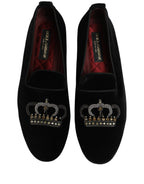 Dolce & Gabbana Black Crown Embellished Men Loafers Shoes