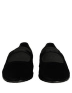 Dolce & Gabbana Black Velvet Slip On Slippers Loafers Shoes