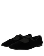 Dolce & Gabbana Black Velvet Slip On Slippers Loafers Shoes