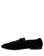 Dolce & Gabbana Black Velvet Slip On Slippers Loafers Shoes