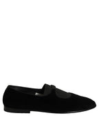 Dolce & Gabbana Black Velvet Slip On Slippers Loafers Shoes