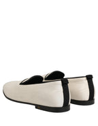 Dolce & Gabbana White Velvet Slip On Men Flats Loafers Shoes