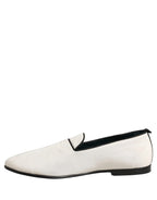 Dolce & Gabbana White Velvet Slip On Men Flats Loafers Shoes