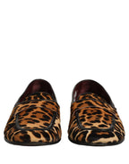 Dolce & Gabbana Brown Leopard Calf Hair Flats Loafers Shoes