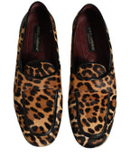 Dolce & Gabbana Brown Leopard Calf Hair Flats Loafers Shoes