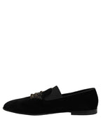 Dolce & Gabbana Black Crown Embellished Men Loafers Shoes