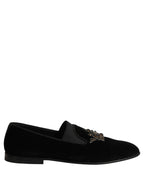 Dolce & Gabbana Black Crown Embellished Men Loafers Shoes