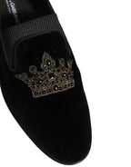 Dolce & Gabbana Black Crown Embellished Men Loafers Shoes
