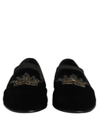 Dolce & Gabbana Black Crown Embellished Men Loafers Shoes