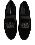 Dolce & Gabbana Black Crown Embellished Men Loafers Shoes