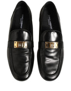 Dolce & Gabbana Black Leather Logo Plaque Men Loafers Shoes