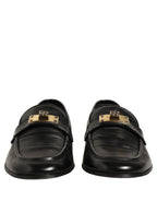 Dolce & Gabbana Black Leather Logo Plaque Men Loafers Shoes