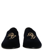Dolce & Gabbana Black Suede DG Logo Slippers Men Loafers Shoes