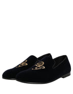 Dolce & Gabbana Black Suede DG Logo Slippers Men Loafers Shoes