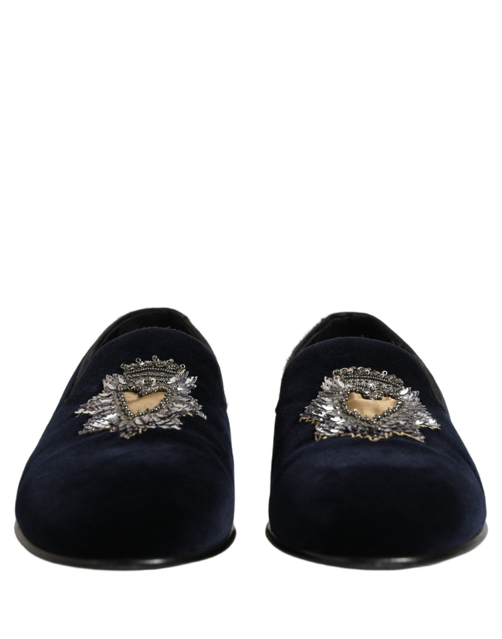 Dolce & Gabbana Blue Velvet Embellished Slip On Loafers Shoes