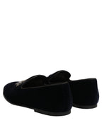 Dolce & Gabbana Blue Velvet Embellished Slip On Loafers Shoes