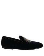 Dolce & Gabbana Blue Velvet Embellished Slip On Loafers Shoes