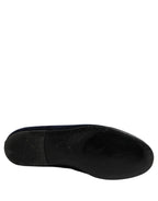 Dolce & Gabbana Blue Velvet Embellished Slip On Loafers Shoes