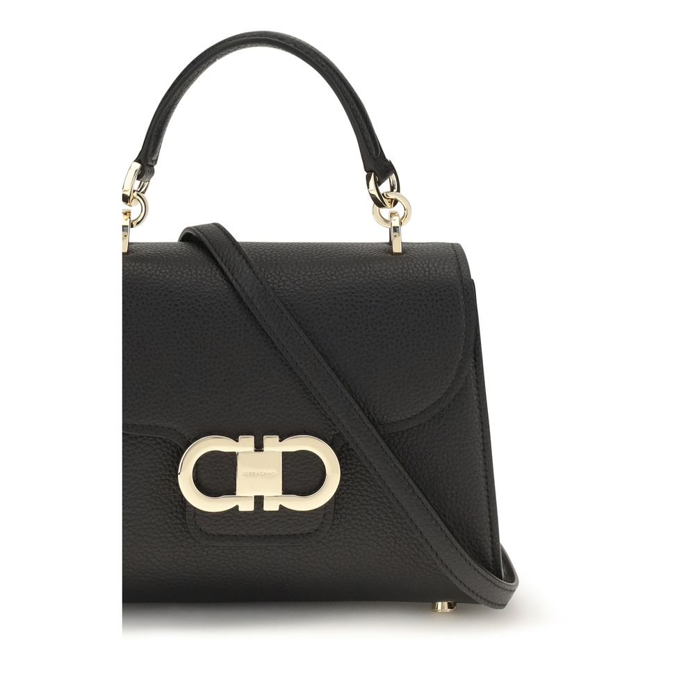 Ferragamo Black Calf Leather Bos Taurus Shoulder Bag