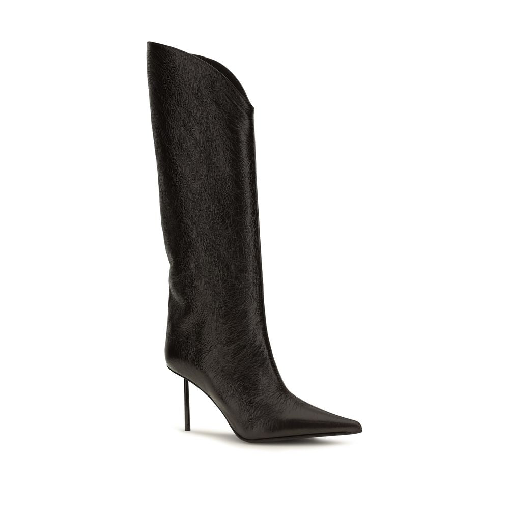 LE SILLA Black Calf Leather Bos Taurus High Heel Boots