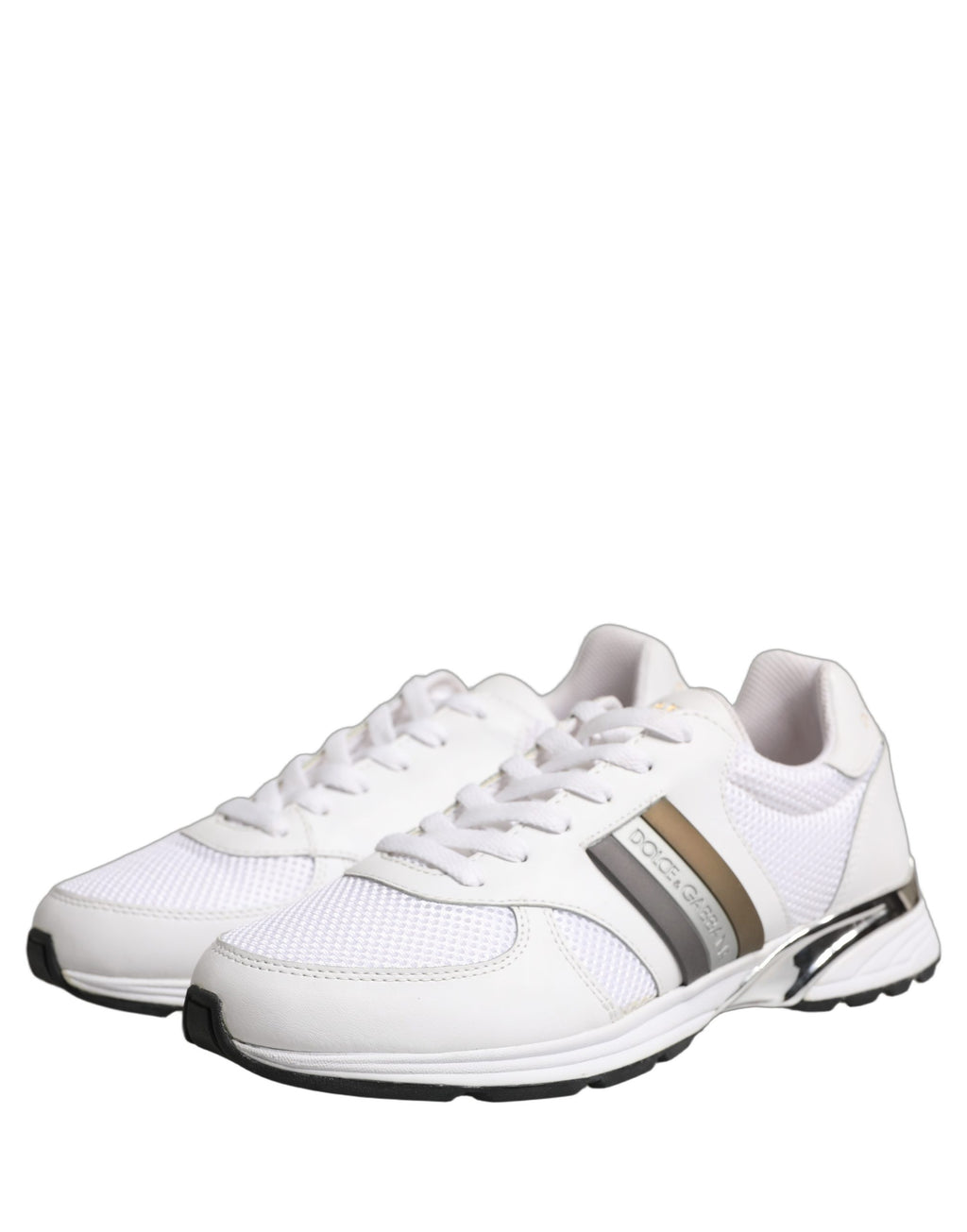 Dolce & Gabbana White Leather Mesh Low Top Neb Sneakers Shoes