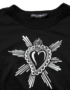 Dolce & Gabbana Black Sacred Heart Cotton Crew Neck T-shirt