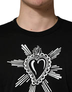 Dolce & Gabbana Black Sacred Heart Cotton Crew Neck T-shirt