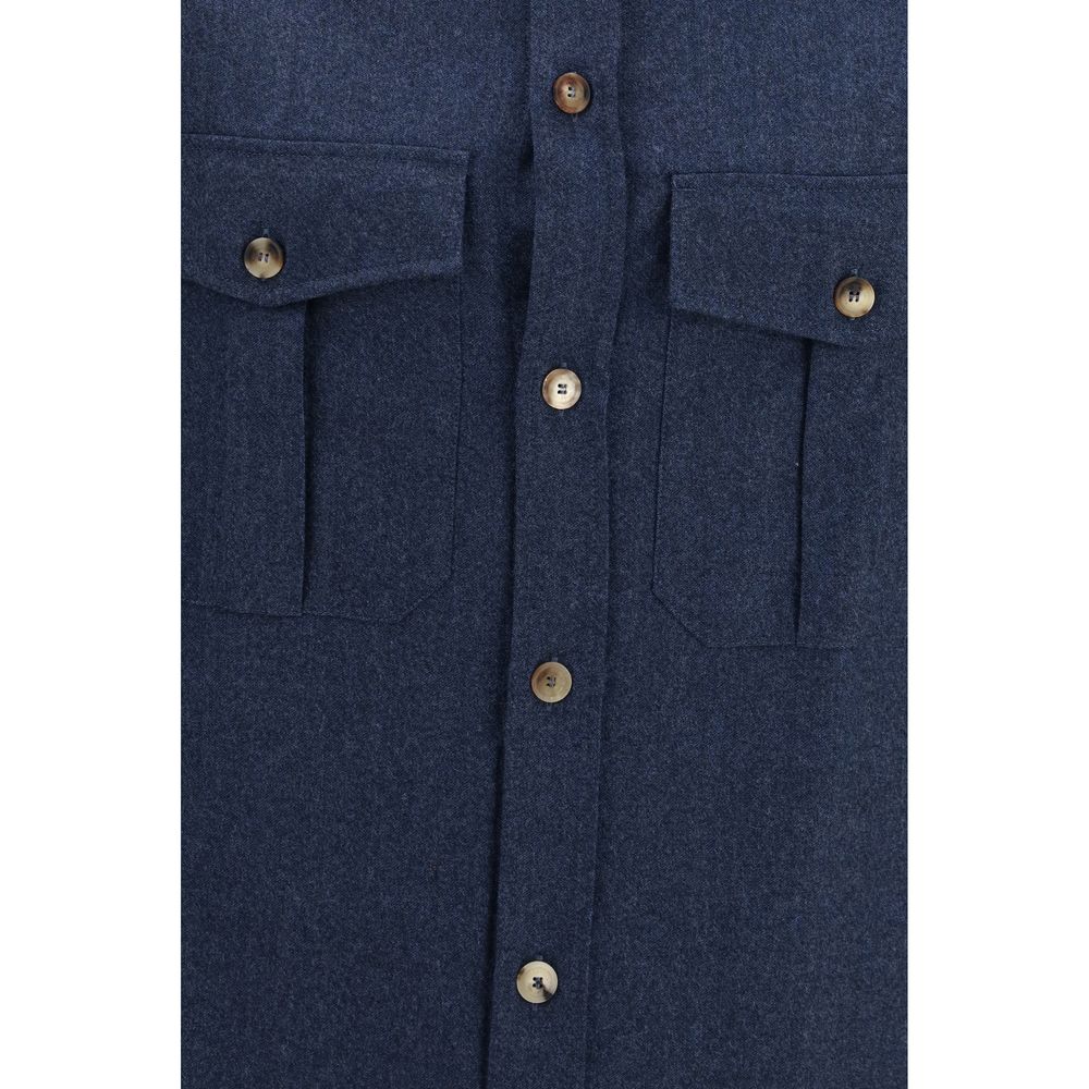 Brunello Cucinelli Blue Wool Oves Aries Shirt