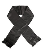 Dolce & Gabbana Black Satin Silk Fringed Lace Stole Scarf