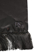 Dolce & Gabbana Black Satin Silk Fringed Lace Stole Scarf
