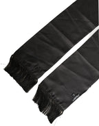 Dolce & Gabbana Black Satin Silk Fringed Lace Stole Scarf