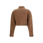 Brunello Cucinelli Brown Calf Leather Bos Taurus Denim Jacket