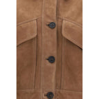 Brunello Cucinelli Brown Calf Leather Bos Taurus Denim Jacket