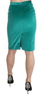 GF Ferre Green Solid Twill Knee Length Pencil Midi Skirt