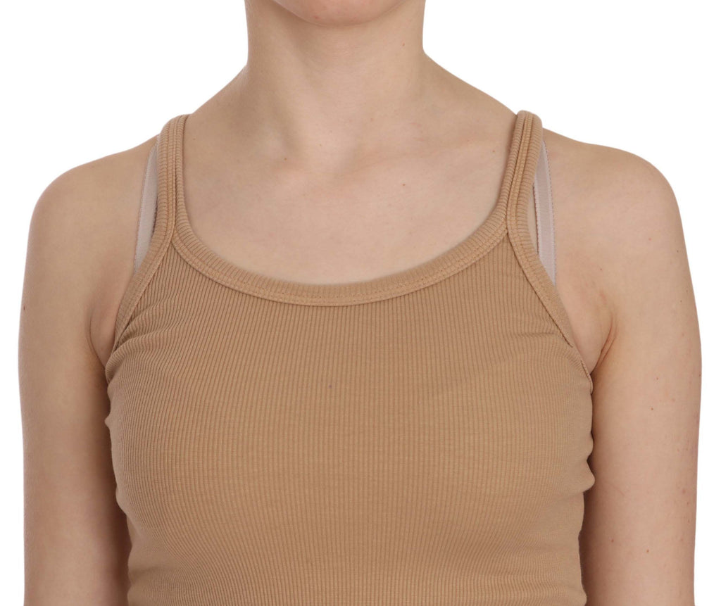 PINK MEMORIES Beige Sleeveless Spaghetti Strap Tank Blouse