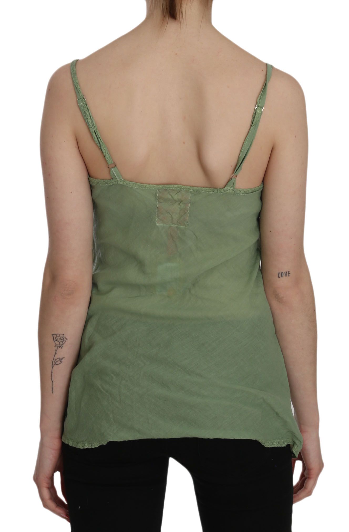 PINK MEMORIES Green Silk Spaghetti Strap Tank Top Blouse
