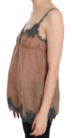PINK MEMORIES Brown Lace Spaghetti Strap Tank Top Blouse