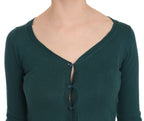 PINK MEMORIES Blue Green Cotton 3/4 Sleeve Cardigan Top Blouse