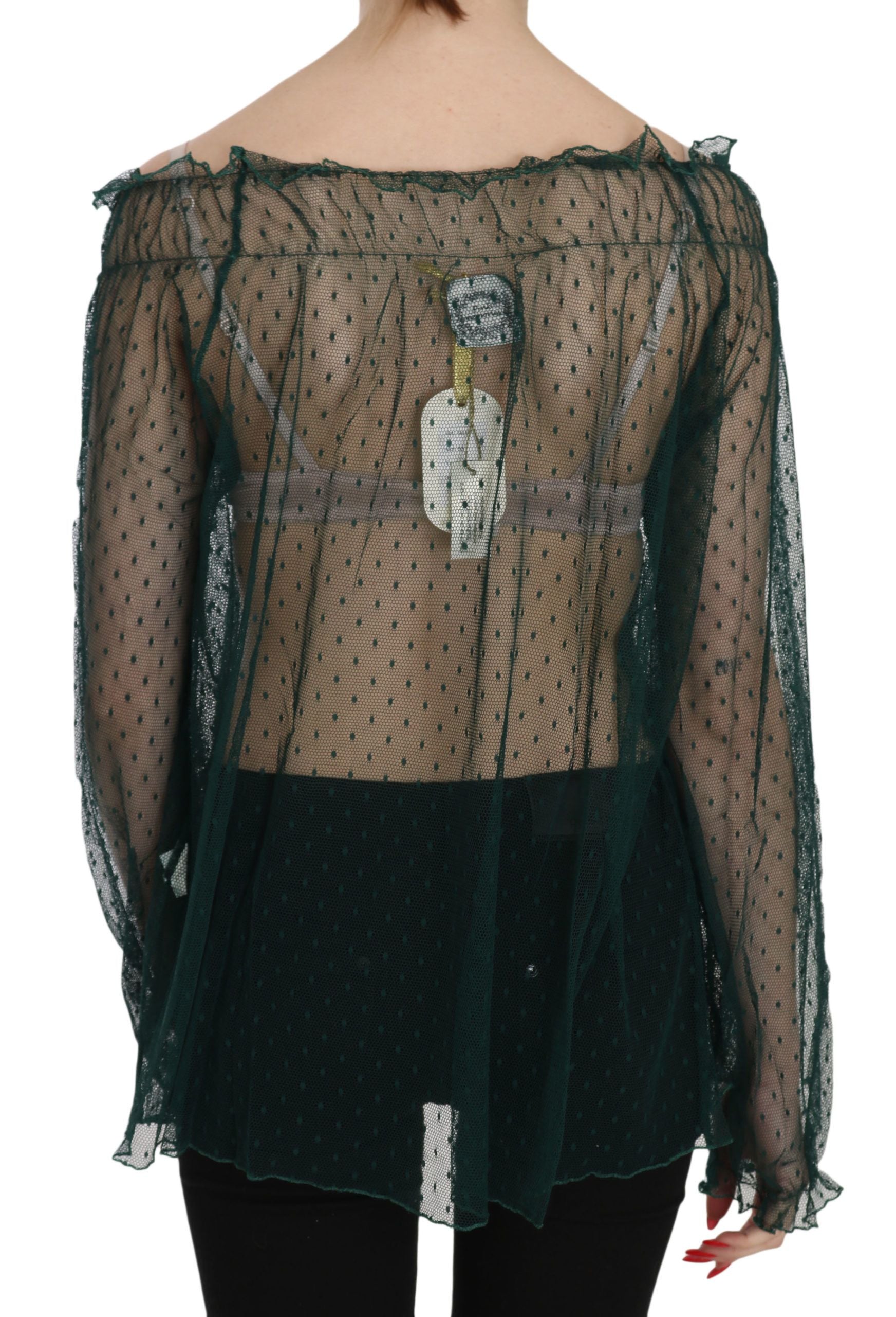 PINK MEMORIES Green Mesh See Through Long Sleeve Top Blouse