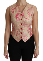 Dolce & Gabbana Pink Gold Brocade Waistcoat Vest Blouse Top