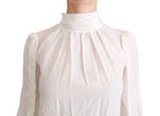 Dolce & Gabbana White Turtle Neck Blouse Shirt Silk Top